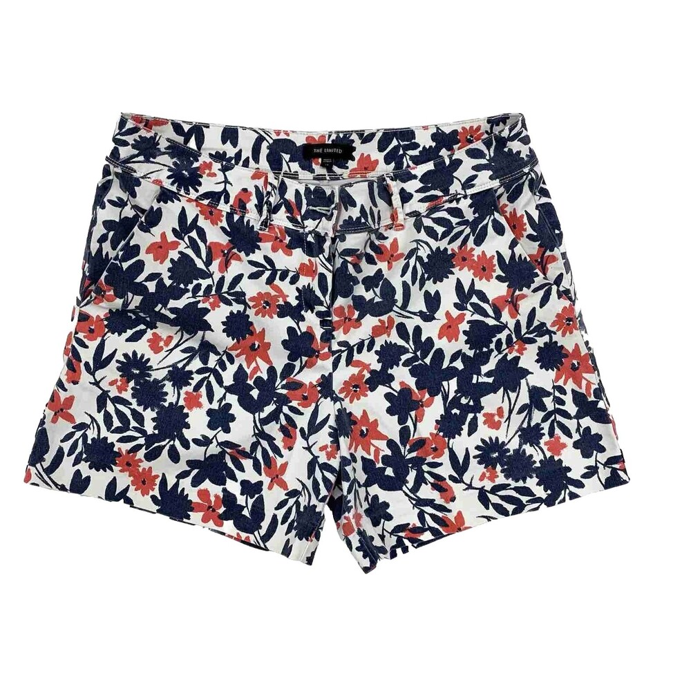 Y2K The Limited Painterly Flowers Chino Shorts Sz 14 Blue Orange Floral Cottage